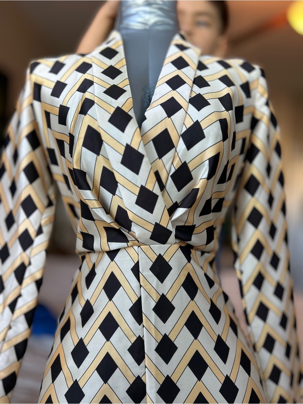Mango Geometric Satin Jumpsuit in Cream & Black - Picture 5 of 6